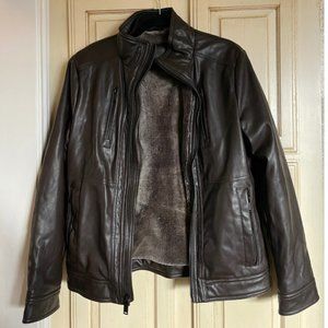 Calvin Klein Black Leather Jacket/Coat Fur-Lined